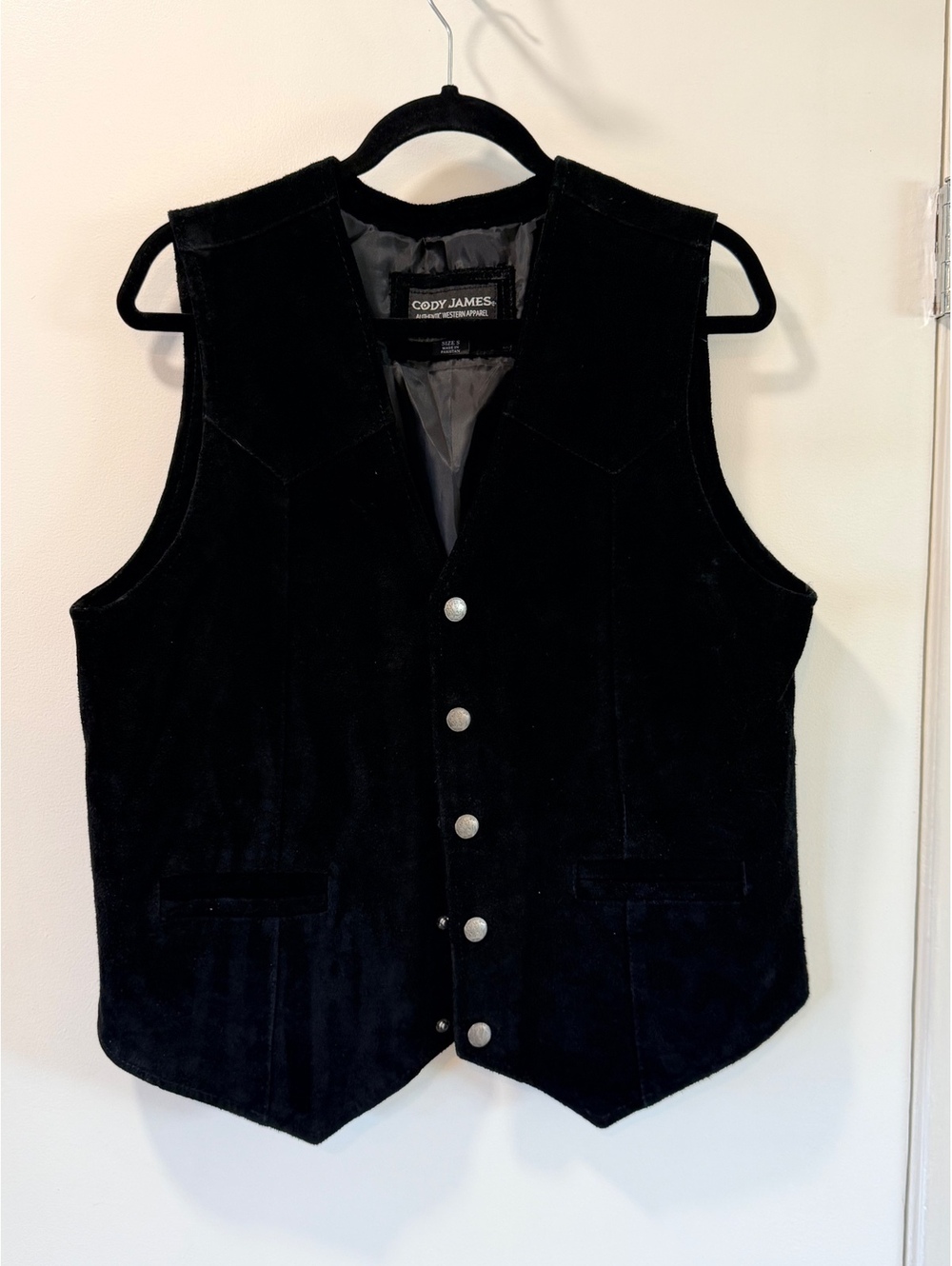 Cody James Black Genuine Suede Leather Western Vest Mens Small Snap Front